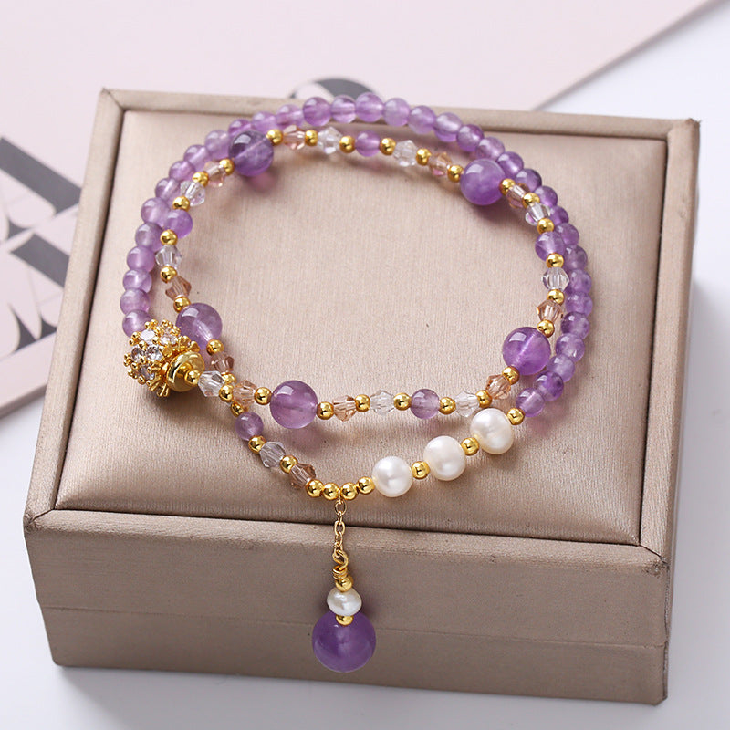 Venta al por mayor Pulsera De Amatista Natural De Doble Círculo